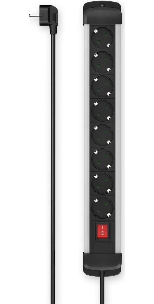Hama | Power Strip | 00223105 8-Socket 1.5m Cable - Switch | Wall Mountable | Aluminum Silver afbeelding 1