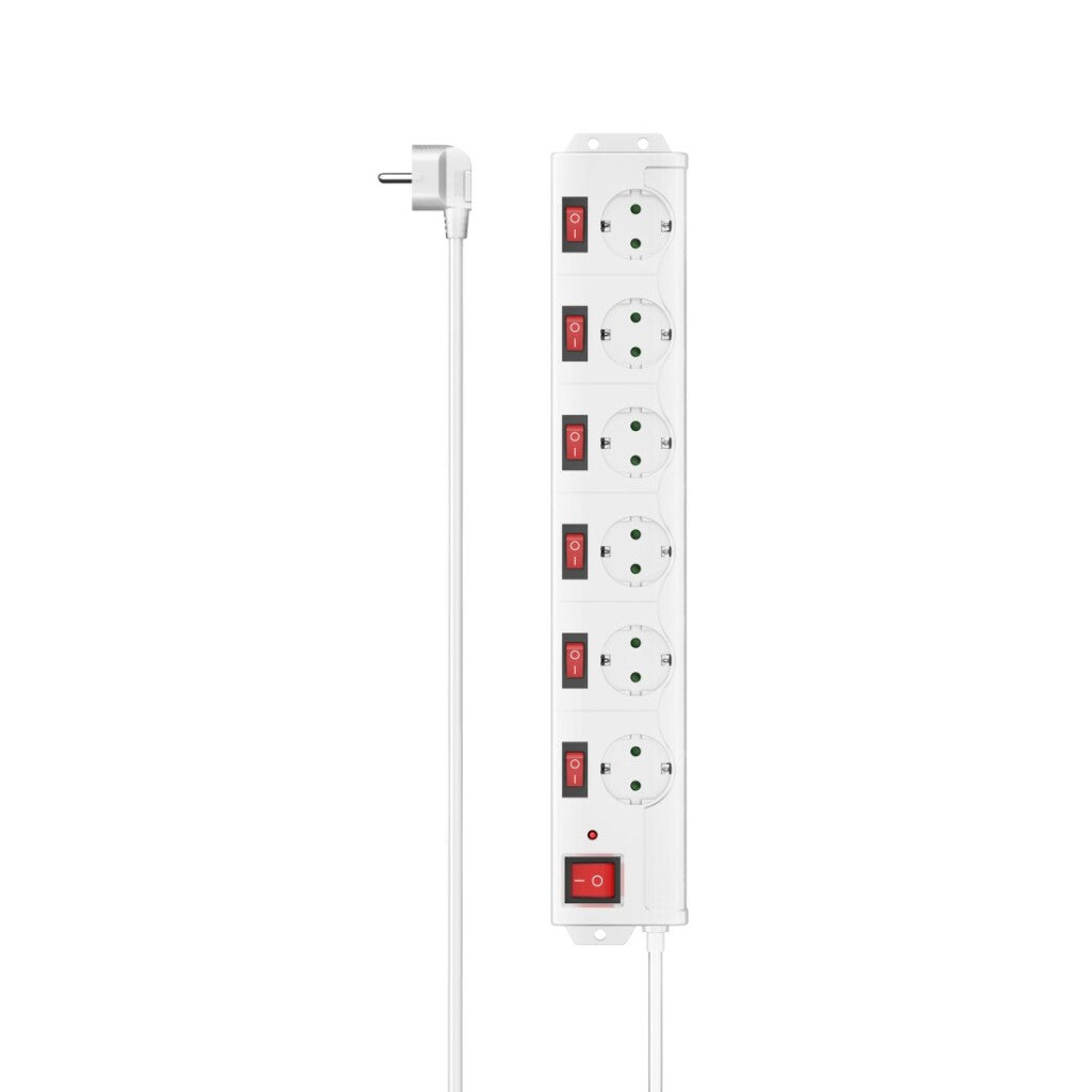 Hama 6-Way Power Strip Surge Proof 90° Ind. Switchable 1.4 m White