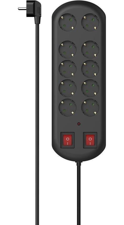 Hama Steckdosenleiste, 10-fach, Überspannungsschutz, zwei Schalter, 2 m, black (00223164) afbeelding 1
