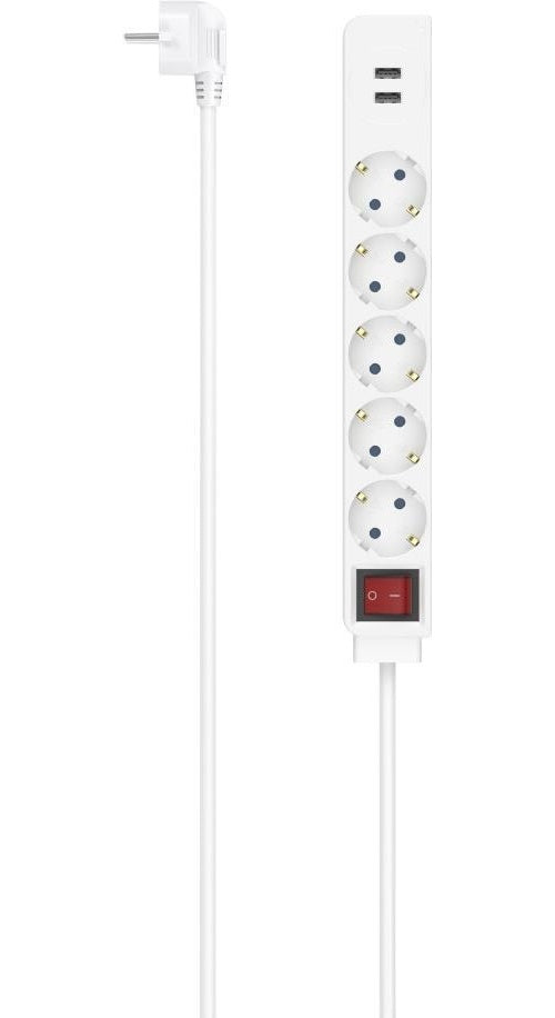 Hama Steckdosenleiste, 5-fach, USB-A 17W, Schalter, 1,4 m, Weiß (00223183) afbeelding 1
