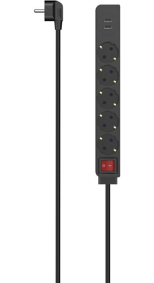 Hama Steckdosenleiste, 5-fach, USB-A 17W, Schalter, 1,4 m, Schwarz (00223184) afbeelding 1