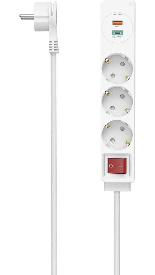 Hama Steckdosenleiste, 3-fach, USB-C/A 18W, PD/QC, Schalter, Flachst., 1,4 m, W (00223185) afbeelding 1
