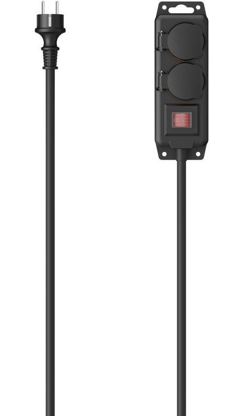 Hama Steckdosenleiste, 2-fach, für außen IP44, Schalter, Wandmontage, 2 m, Schw. (00223062) afbeelding 1