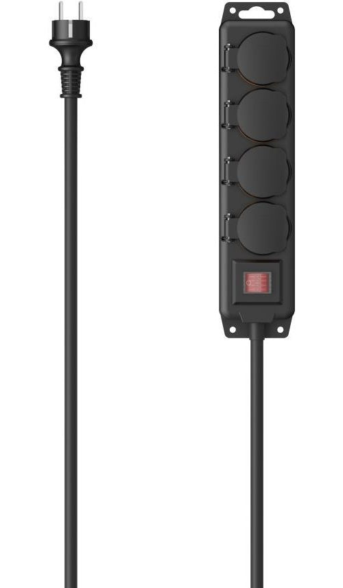 Hama Steckdosenleiste, 4-fach, für außen IP44, Schalter, Wandmontage, 4 m, Schw. (00223064) - 4047443481399 - image 1
