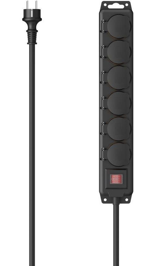Hama Steckdosenleiste, 6-fach, für außen IP44, Schalter, Wandmontage, 2 m, Schw. (00223065) afbeelding 1