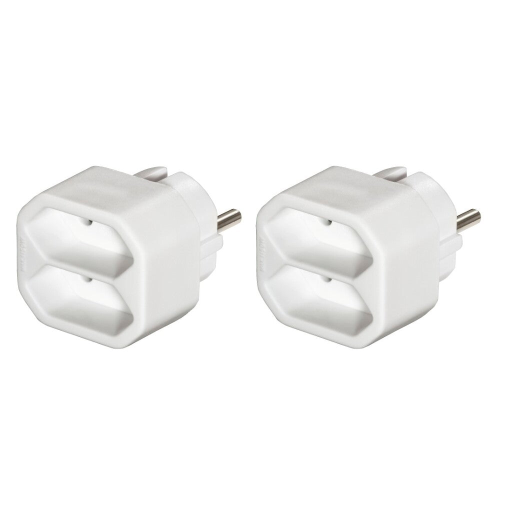 Hama Euro Socket Adapter Double Pack White - 2 Sockets