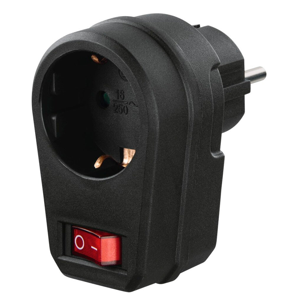 Hama Socket Adapter Grounded with Switch Black