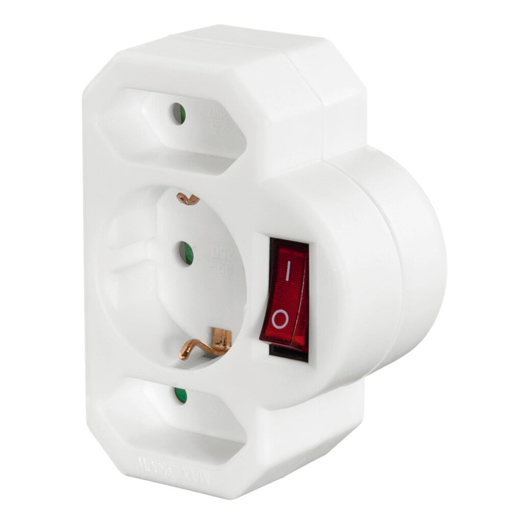 Hama Triple Socket Adapter 1x Grounded 2x Euro Switch White