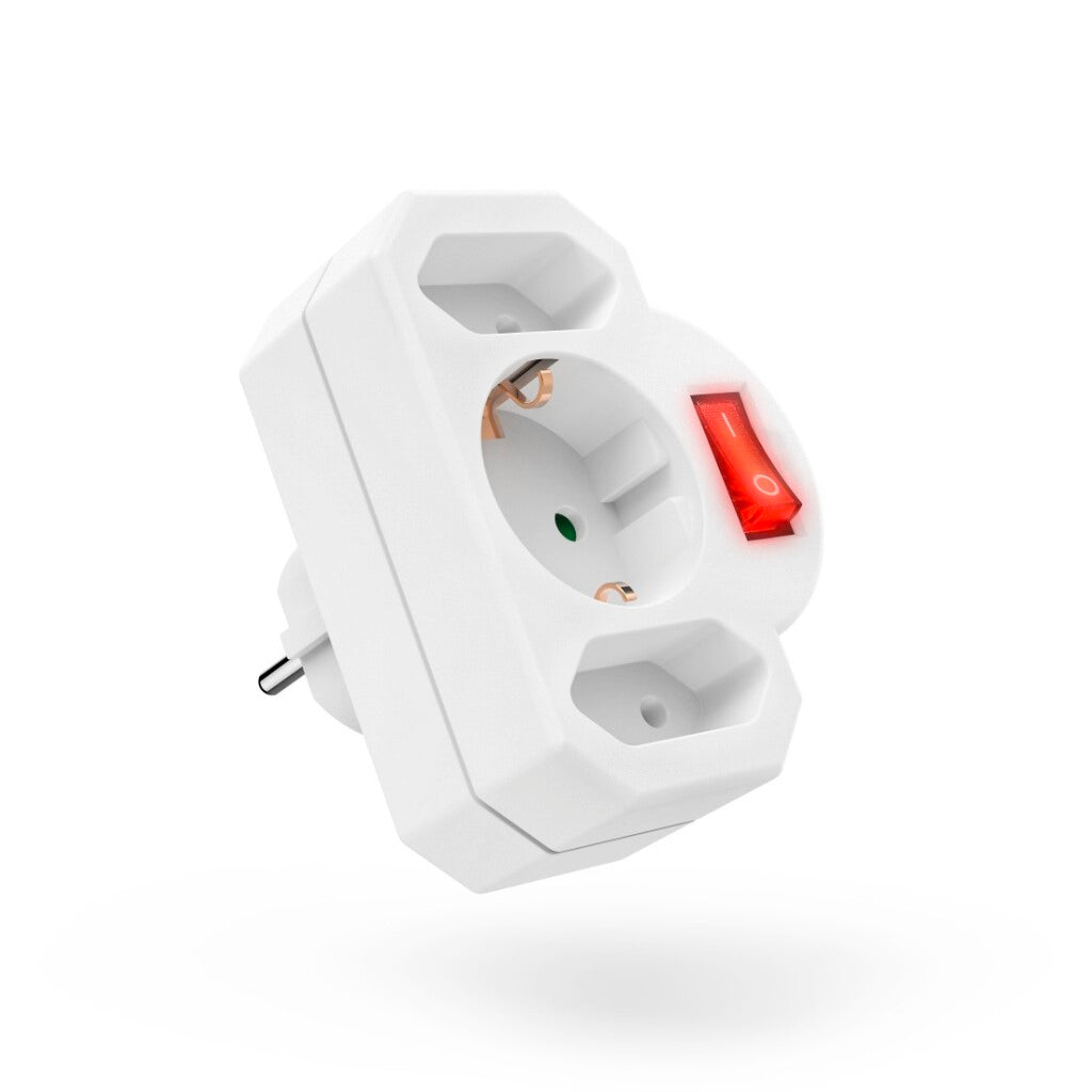 Hama Triple Socket Adapter 1x Grounded 2x Euro Switch White