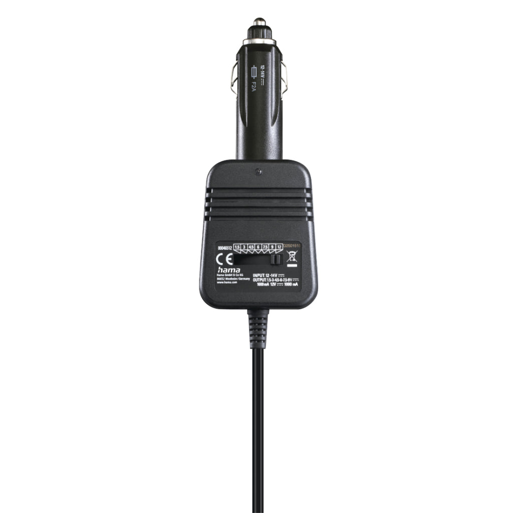 Hama Car Power Adapter Adjustable 1000mA 12W Max 12V