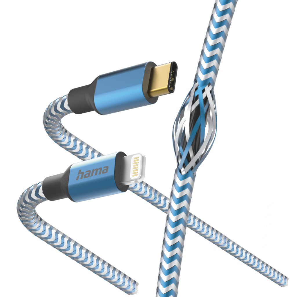 Hama Reflective USB-C Charging Cable - Lightning 1.5 M Nylon Blue