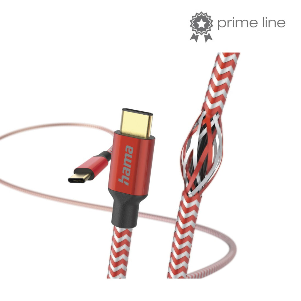 Hama Reflective USB-C Charging Cable - USB-C 1.5 M Nylon Red
