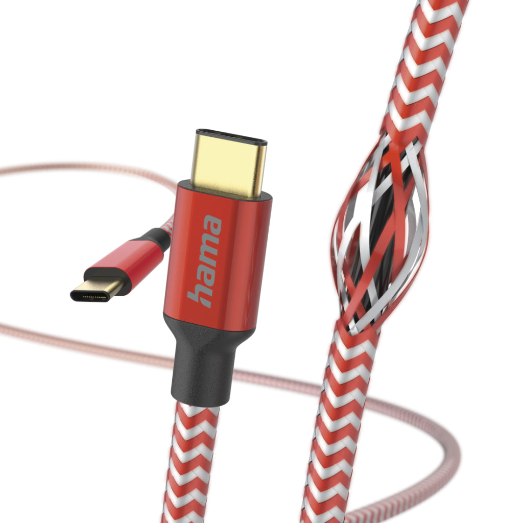 Hama Reflective USB-C Charging Cable - USB-C 1.5 M Nylon Red