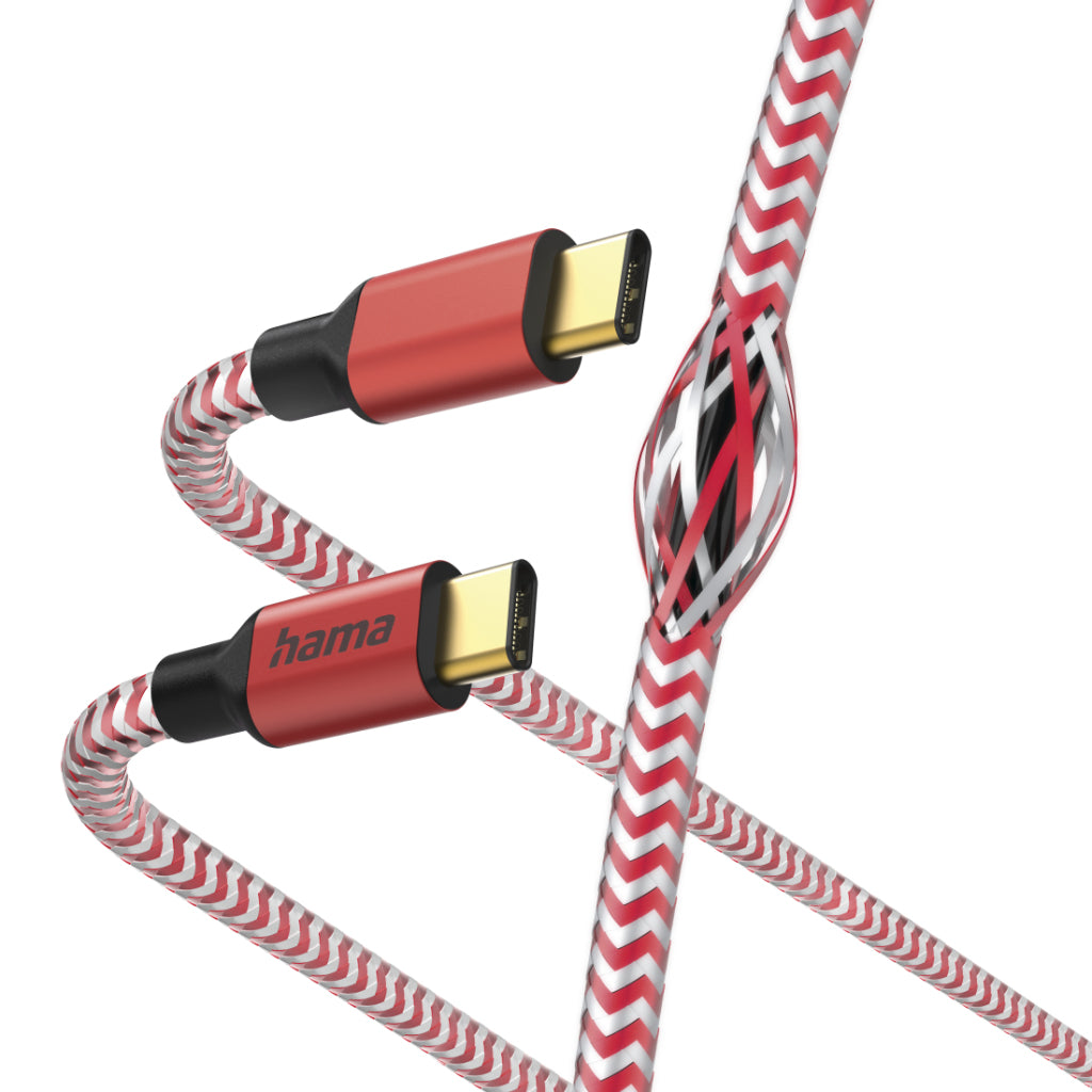 Hama Reflective USB-C Charging Cable - USB-C 1.5 M Nylon Red