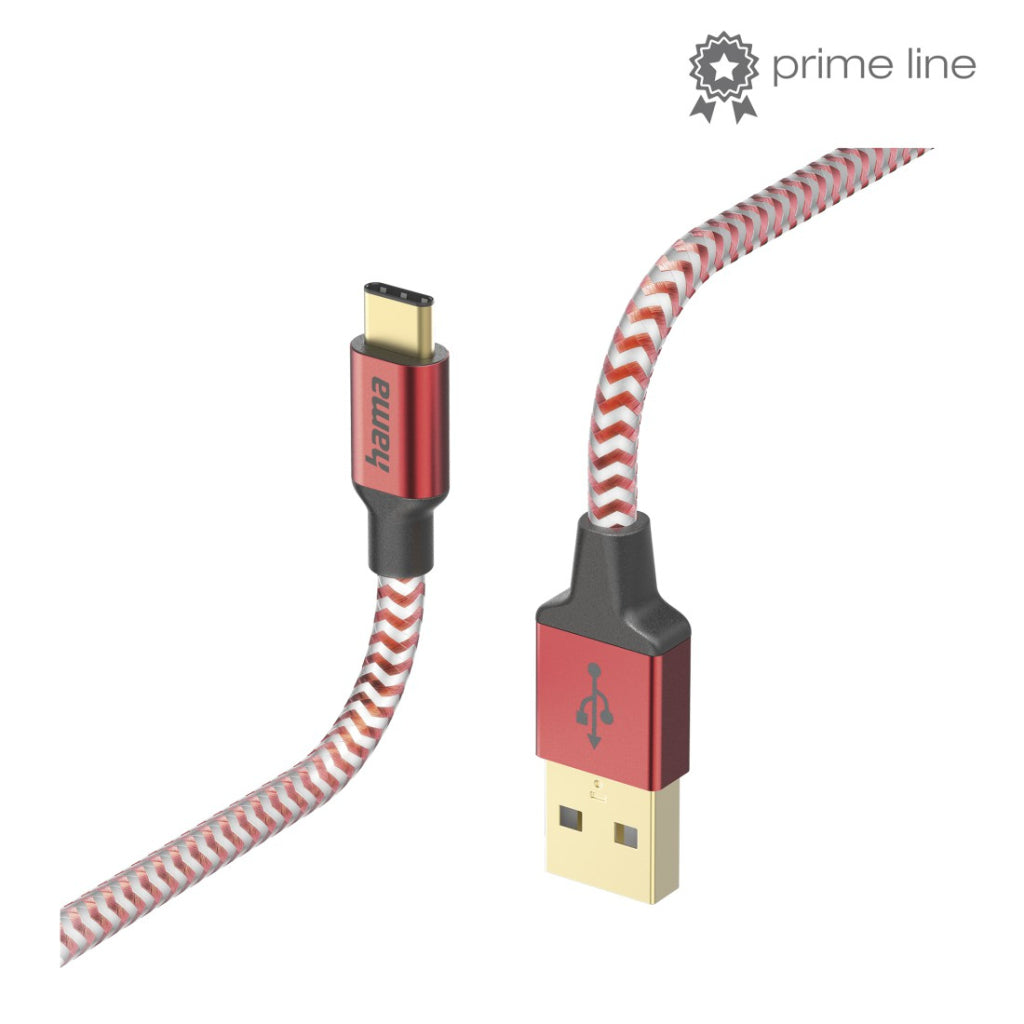 Hama Reflective Charging Cable USB-A - USB-C 1.5 M Nylon Red