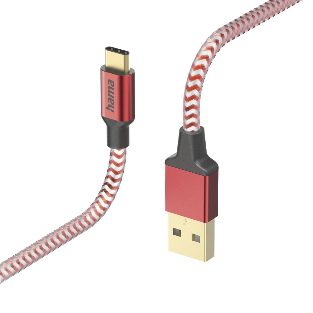 Hama Reflective Charging Cable USB-A - USB-C 1.5 M Nylon Red