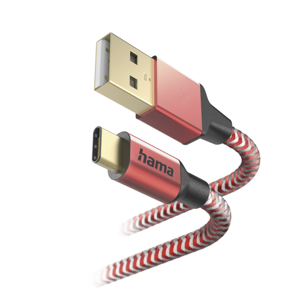 Hama Reflective Charging Cable USB-A - USB-C 1.5 M Nylon Red
