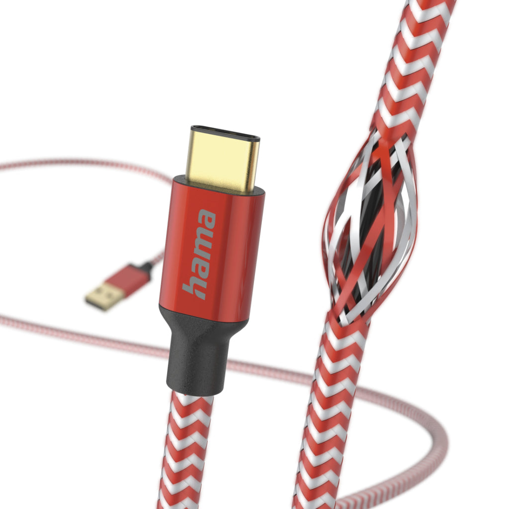 Hama Reflective Charging Cable USB-A - USB-C 1.5 M Nylon Red