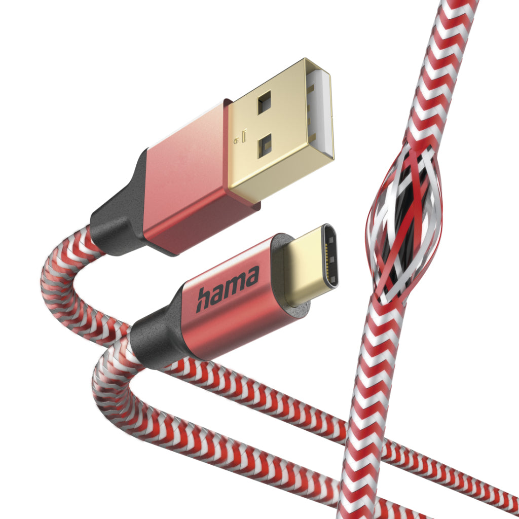 Hama Reflective Charging Cable USB-A - USB-C 1.5 M Nylon Red