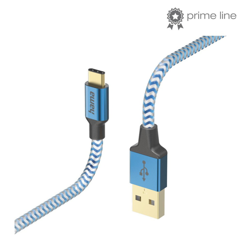 Hama Reflective Charging Cable USB-A - USB-C 1.5 M Nylon Blue