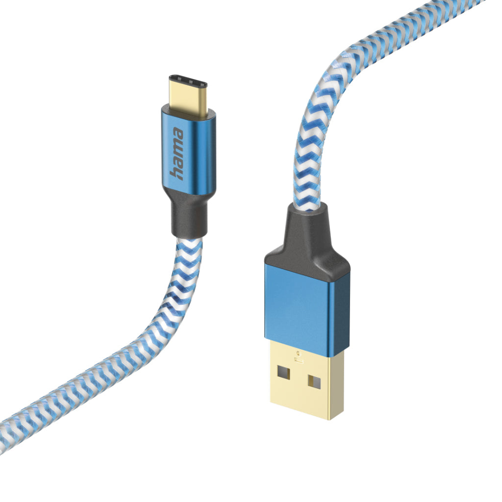 Hama Reflective Charging Cable USB-A - USB-C 1.5 M Nylon Blue