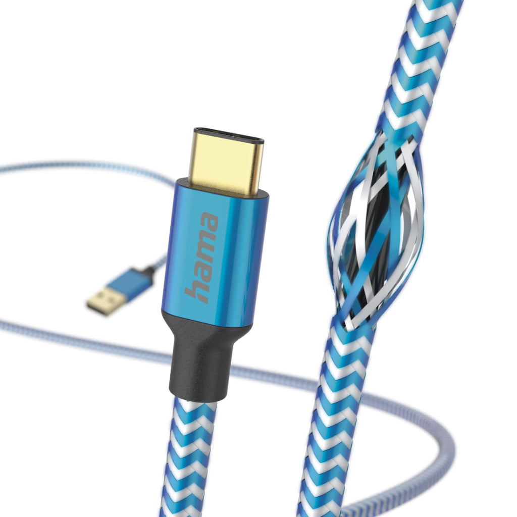 Hama Reflective Charging Cable USB-A - USB-C 1.5 M Nylon Blue