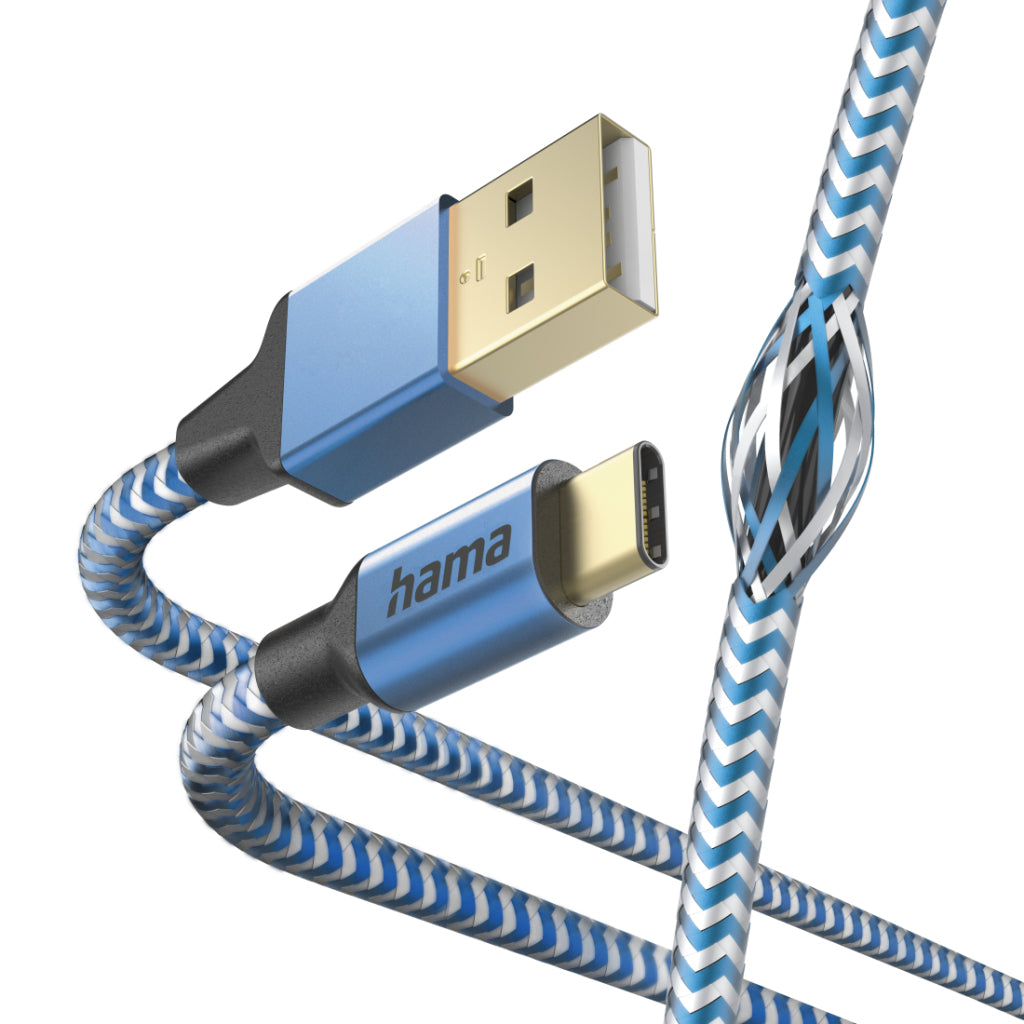 Hama Reflective Charging Cable USB-A - USB-C 1.5 M Nylon Blue