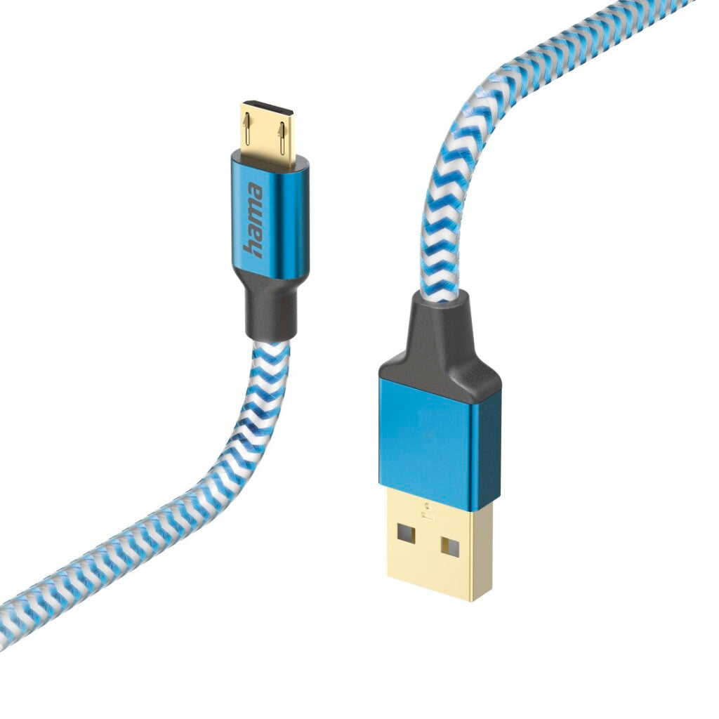 Hama Reflective USB-A Charging Cable - Micro-USB 1.5 M Nylon Blue