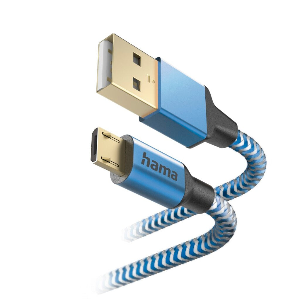 Hama Reflective USB-A Charging Cable - Micro-USB 1.5 M Nylon Blue