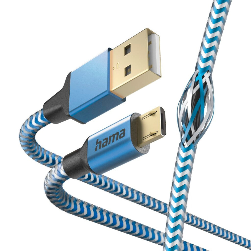 Hama Reflective USB-A Charging Cable - Micro-USB 1.5 M Nylon Blue