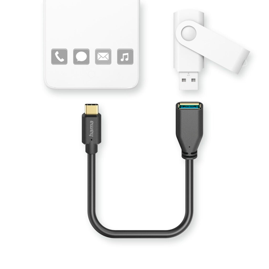 Hama USB adapter cable OTG USB-C plug - USB-A connector 15 cm Black