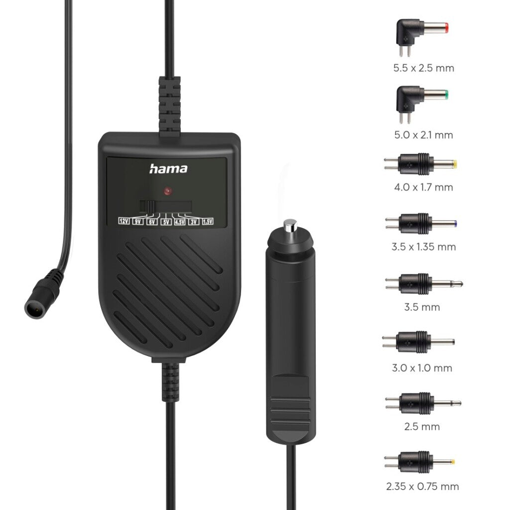 Hama Adjustable Car Power Adapter 3000mA 36W 12V + 8 Adapters Black