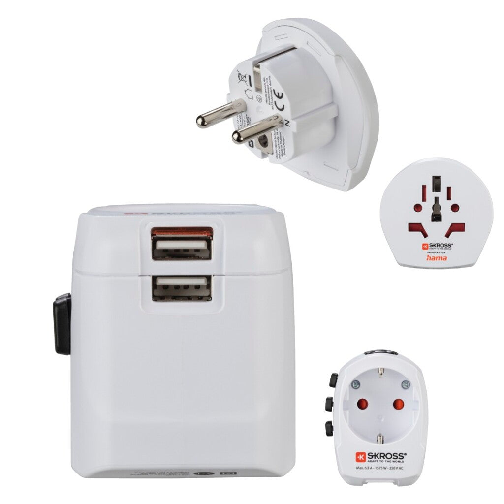 Hama World Travel Adapter World Travel Pro Light USB 3-pin 2x USB 3-polig