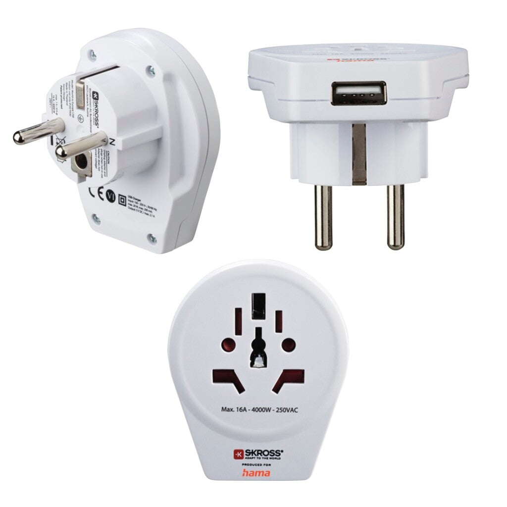 Hama Travel Adapter World to Europe USB for 2- and 3-pin Devices 1x USB