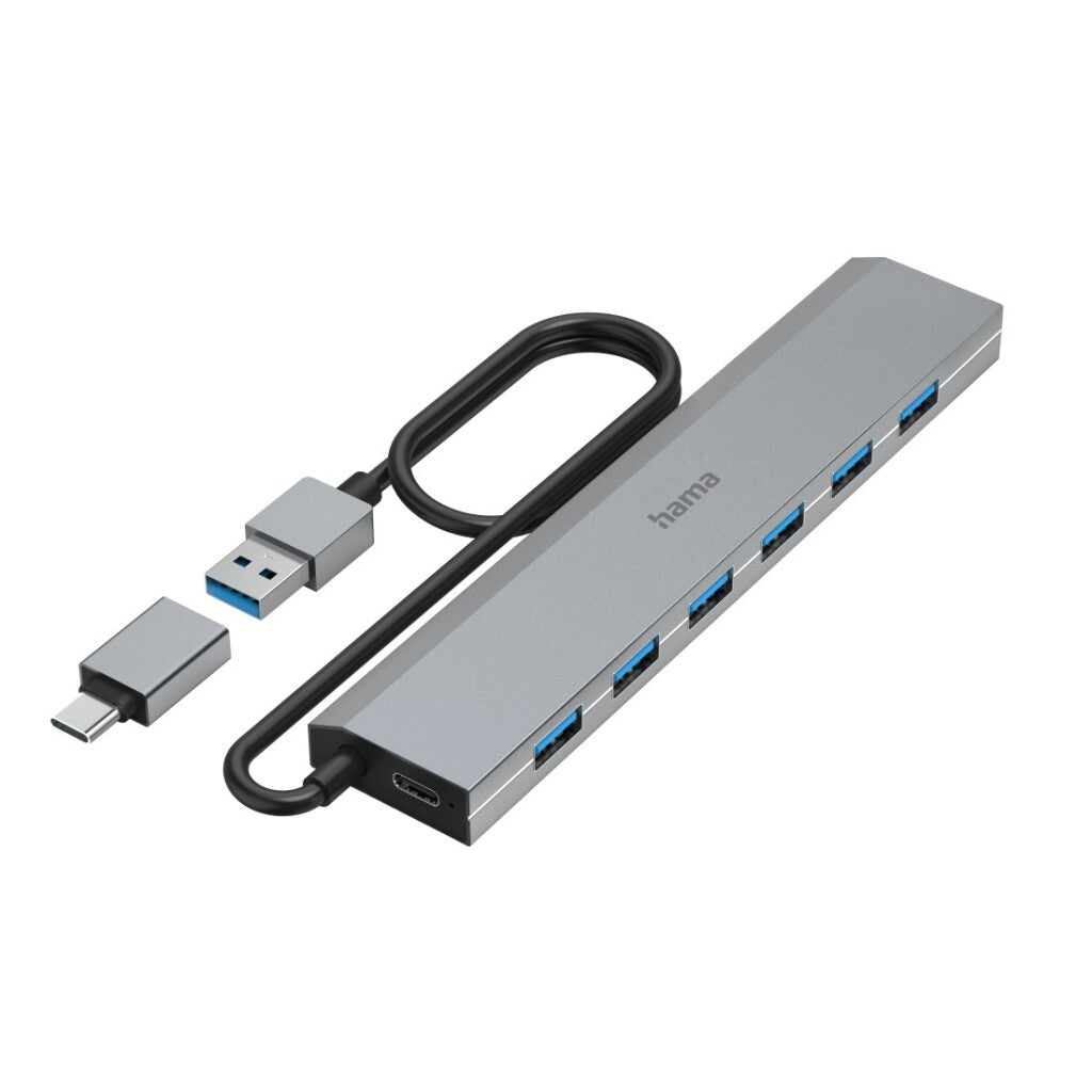 Hama USB Hub 7-Port USB 3.2 Gen1 5 Gbit/s Inc. USB-C Adapter and Power Adapter