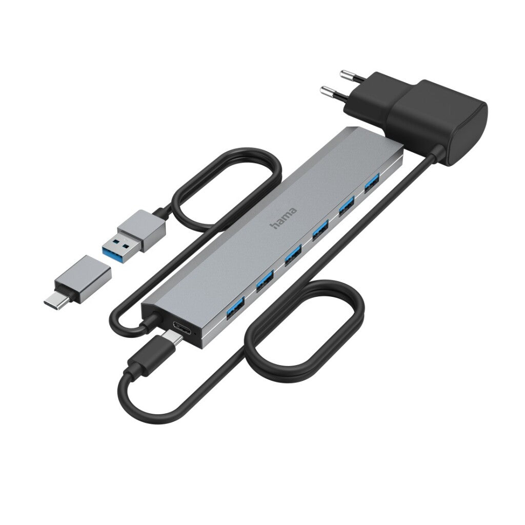 Hama USB Hub 7-Port USB 3.2 Gen1 5 Gbit/s Inc. USB-C Adapter and Power Adapter