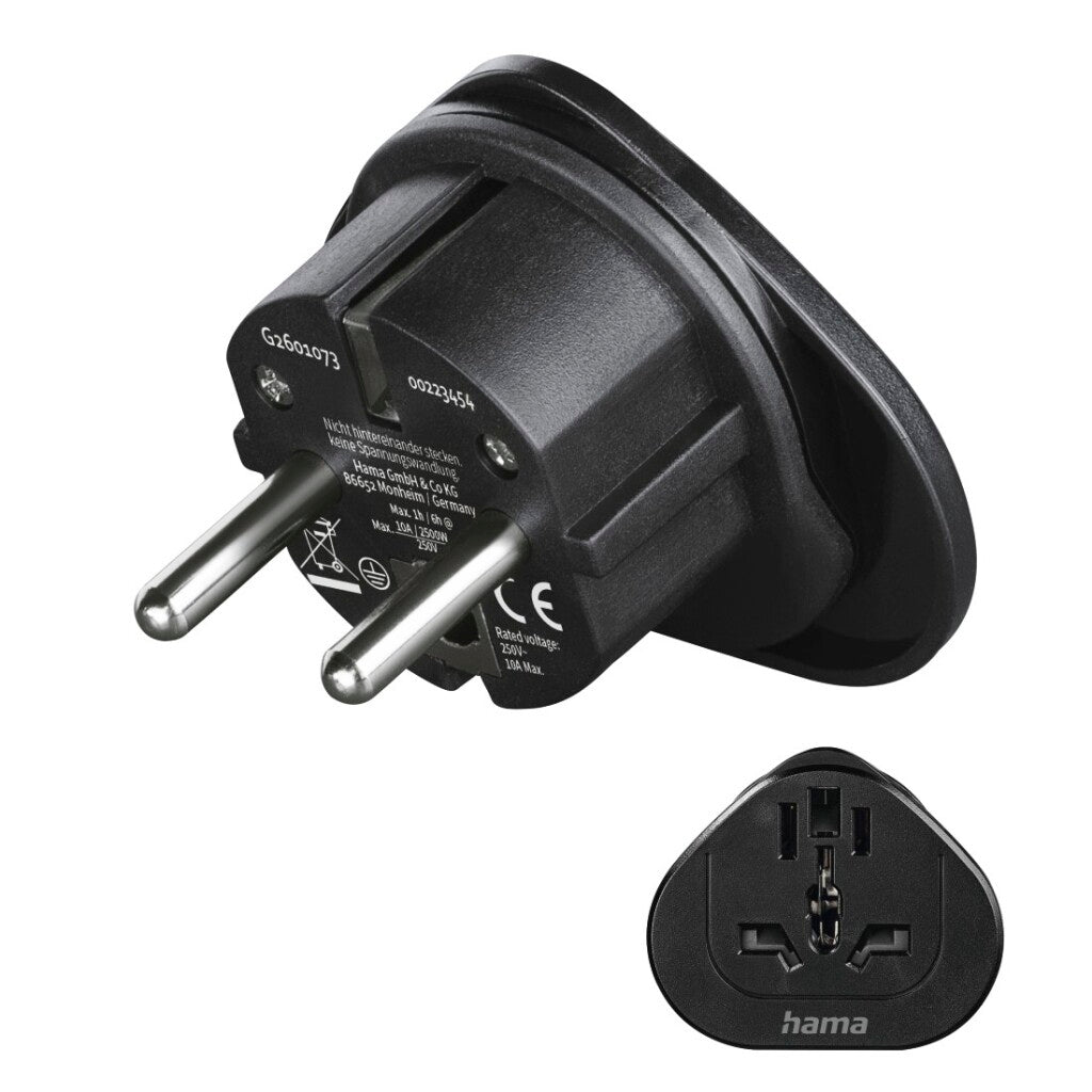 Hama Travel Adapter Type E and F 3-pin Universal World to Europe Black