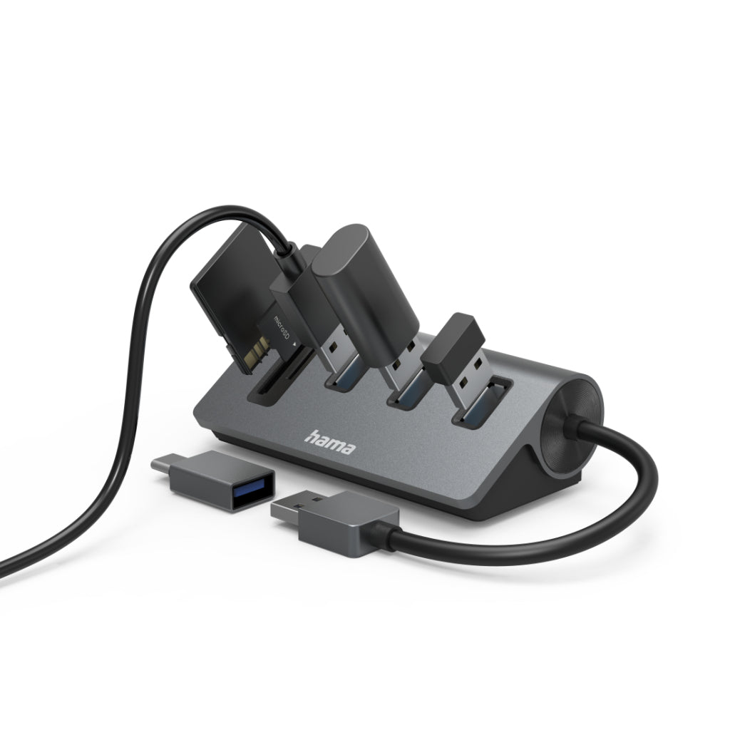 Hama OTG Hub/Card Reader 5-Port 3x USB-A SD MicroSD Incl. USB-C Adapter