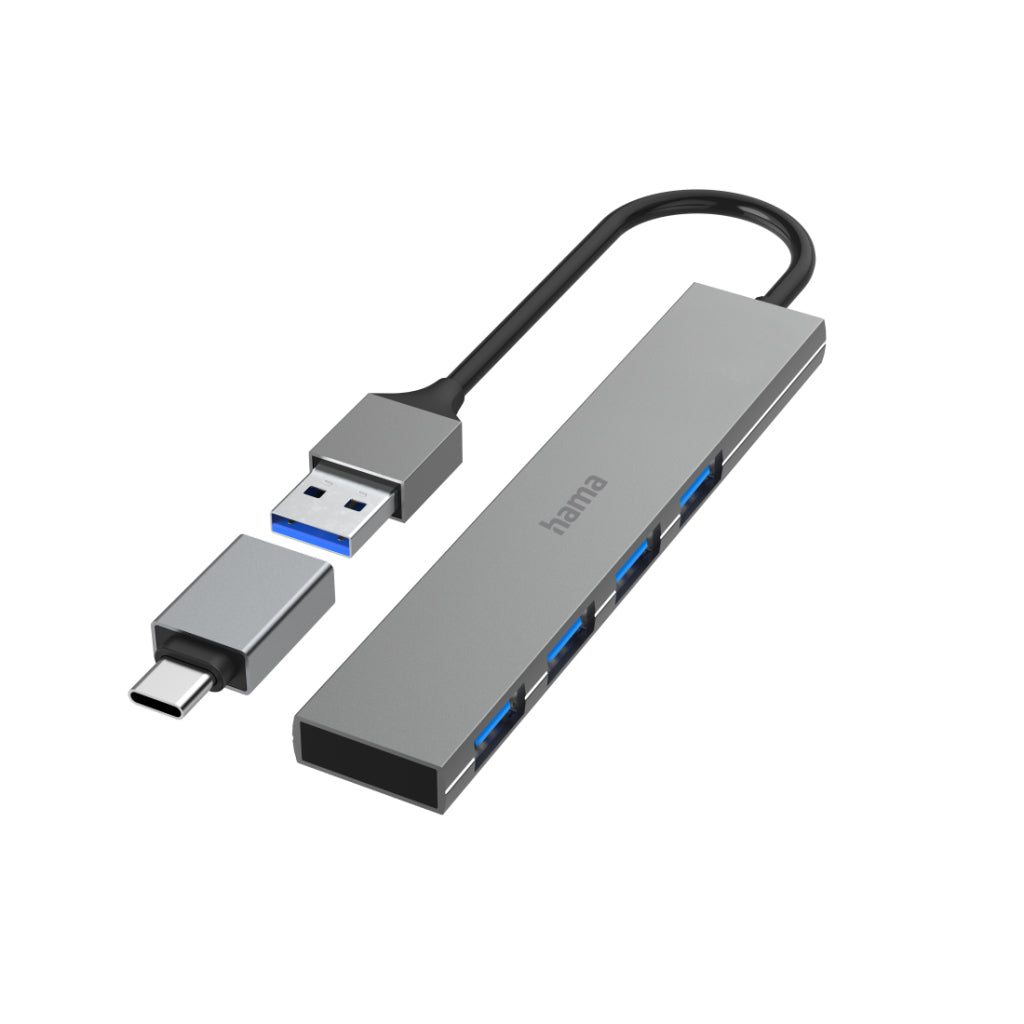 Hama USB Hub 4-Port USB 3.2 Gen1 5 Gbit/s Ultra Slim Incl. USB-C Adapter
