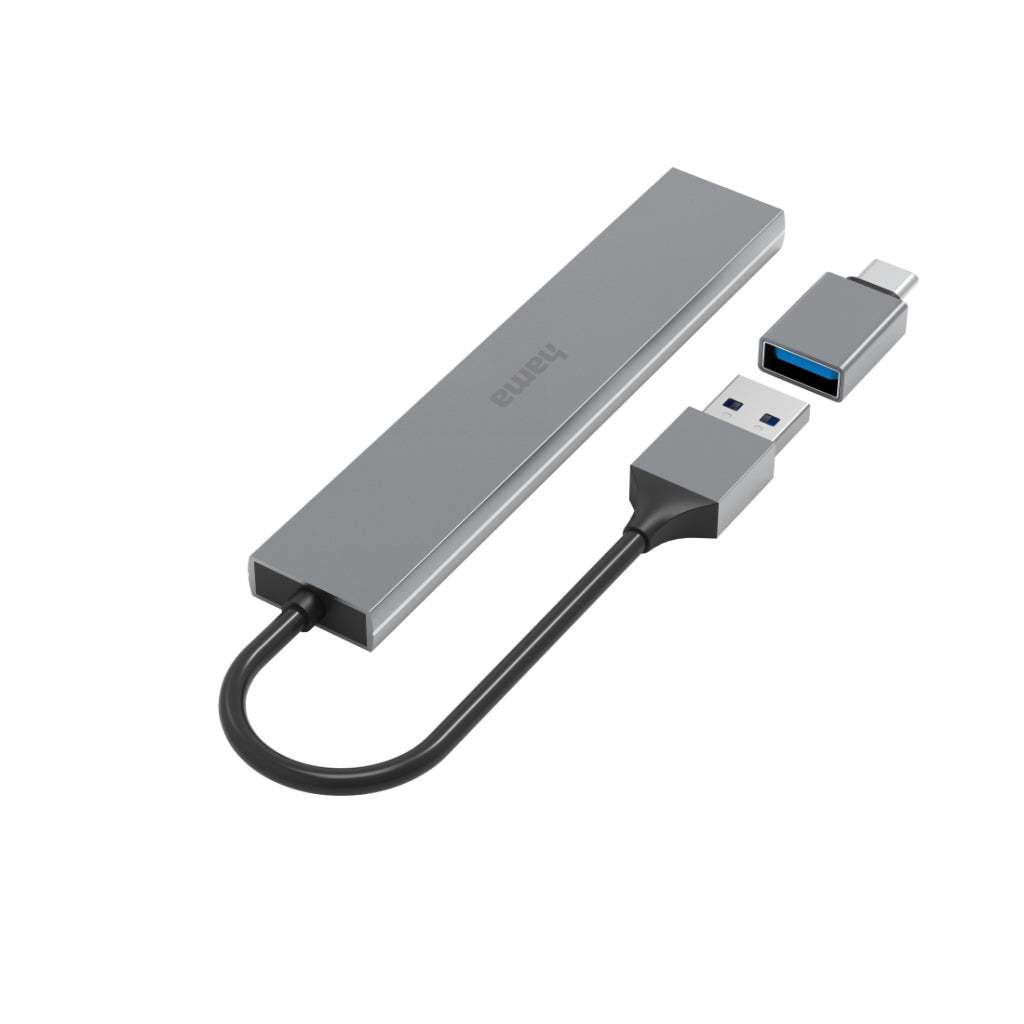 Hama USB Hub 4-Port USB 3.2 Gen1 5 Gbit/s Ultra Slim Incl. USB-C Adapter