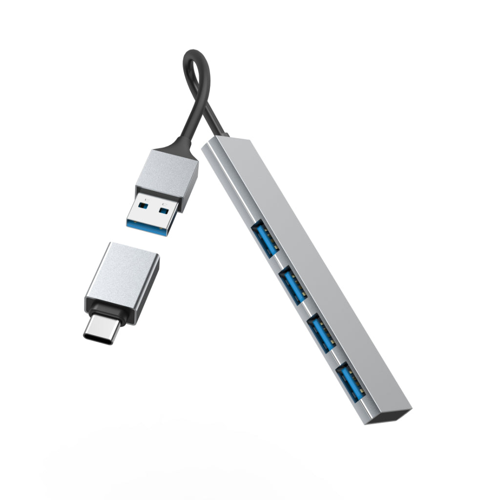 Hama USB Hub 4-Port USB 3.2 Gen1 5 Gbit/s Ultra Slim Incl. USB-C Adapter