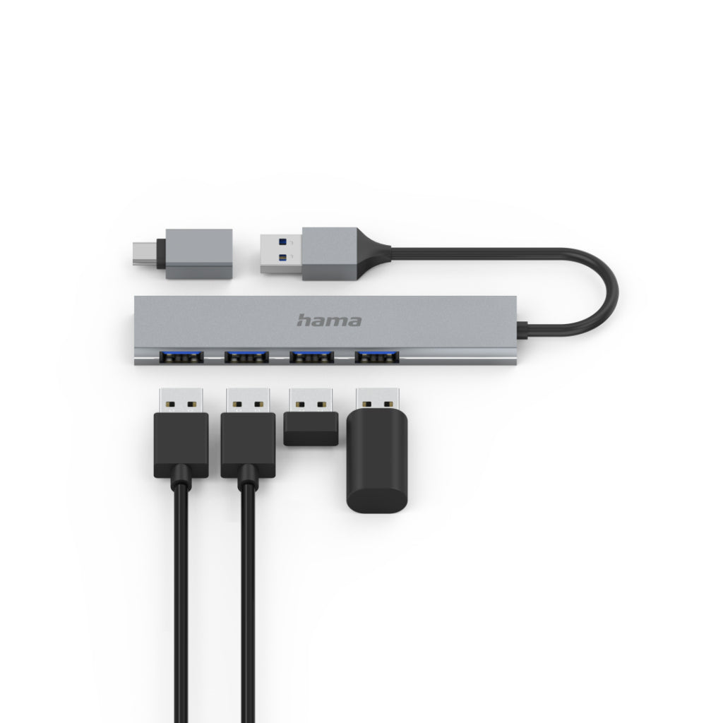 Hama USB Hub 4-Port USB 3.2 Gen1 5 Gbit/s Ultra Slim Incl. USB-C Adapter