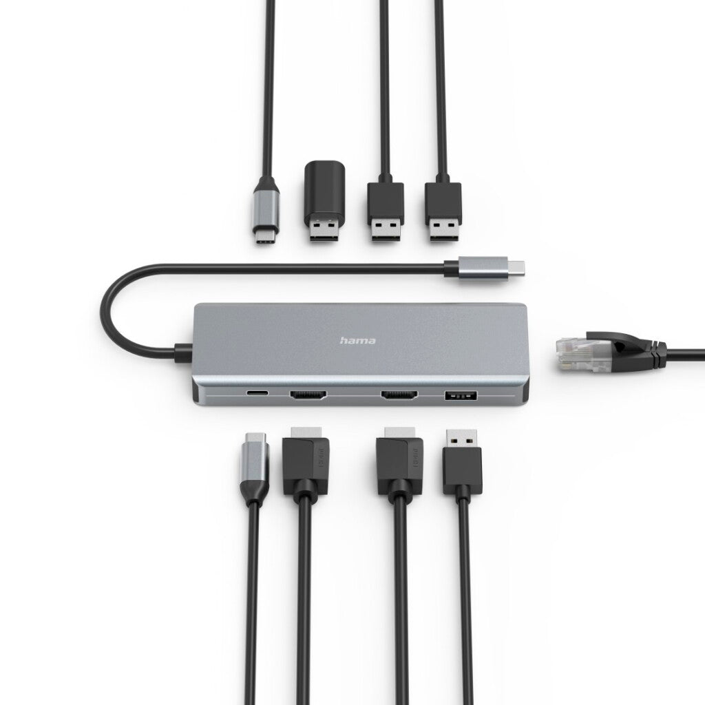 Hama USB C HUB 9-Port 2x HDMI USB A USB C LAN Anthracite 9-Poorts
