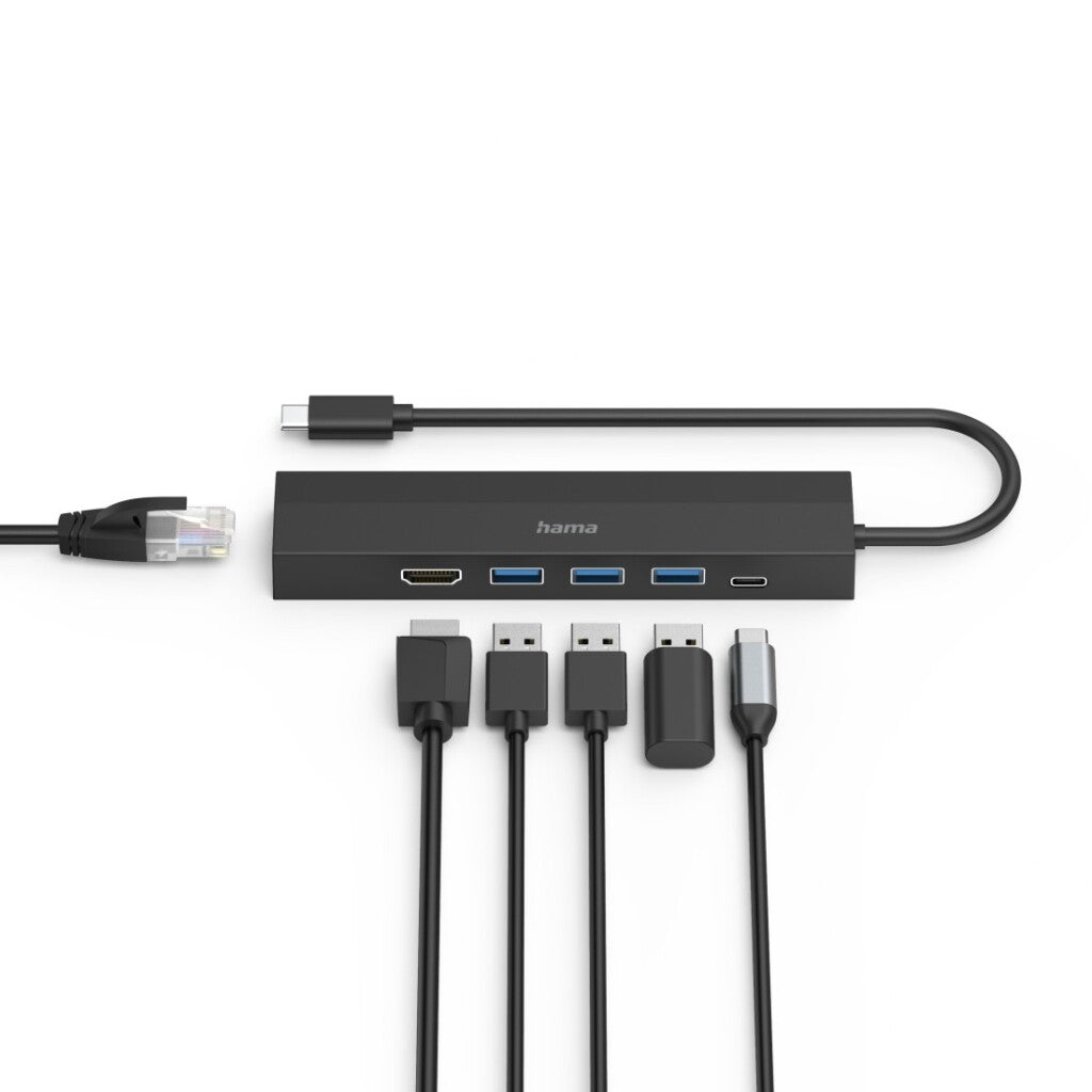 Hama USB-C Hub Multiport 6 Ports 3x USB-A USB-C HDMI LAN Ethernet 6-poorts