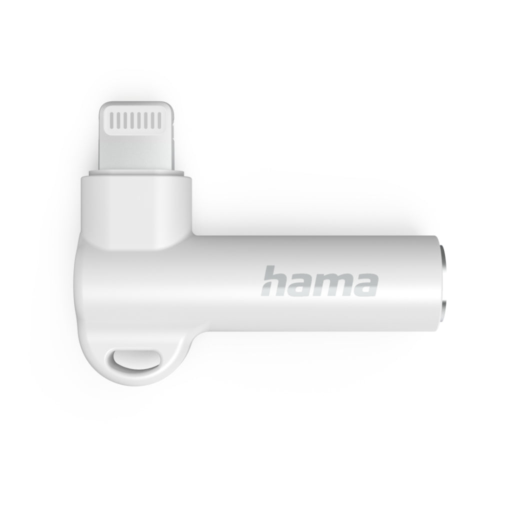Hama Aux Adapter 90° Angled Plug Lightning White - Hi-Fi Audio Connector
