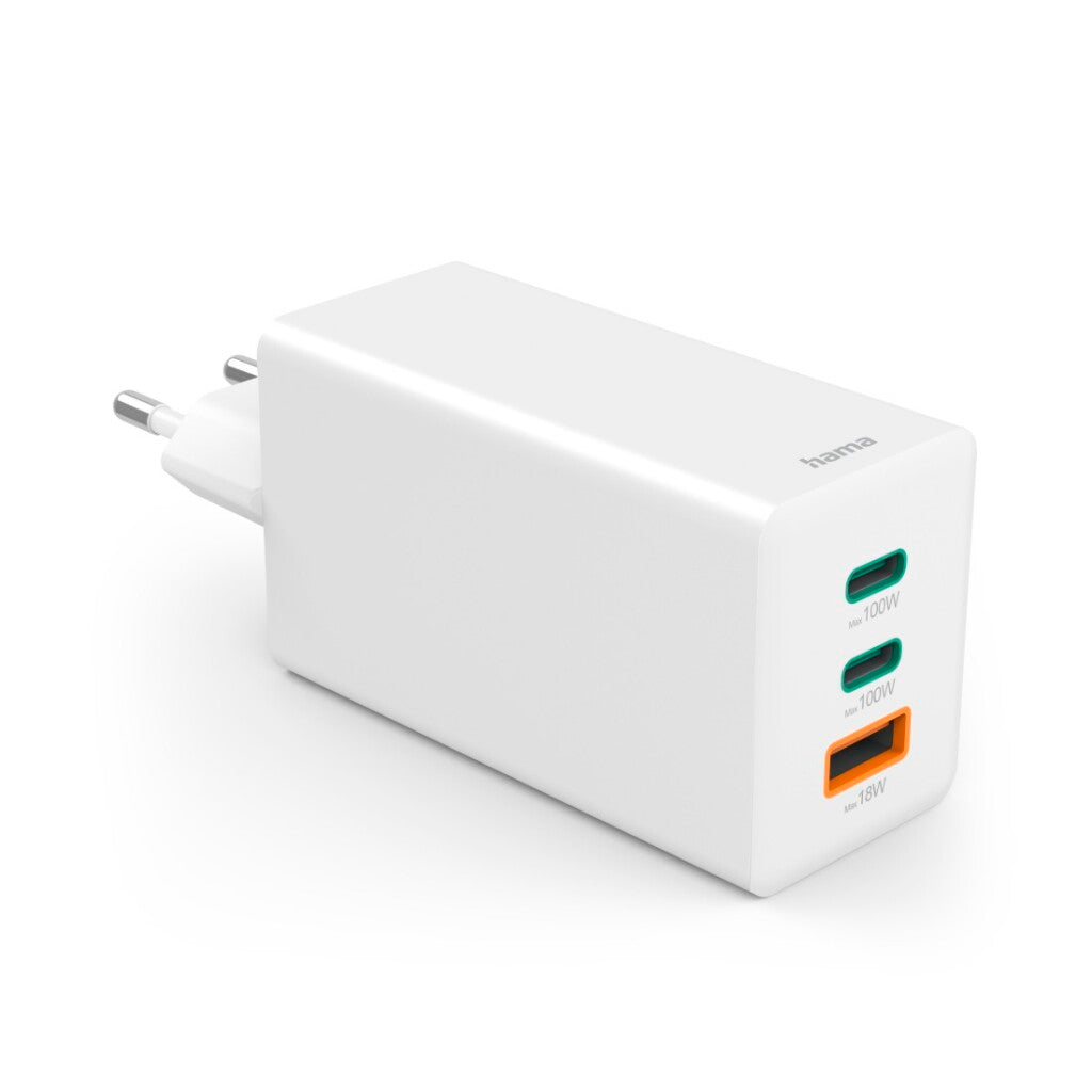 Hama Fast Charger GaN 2x USB C PD 1x USB A QC 100W White