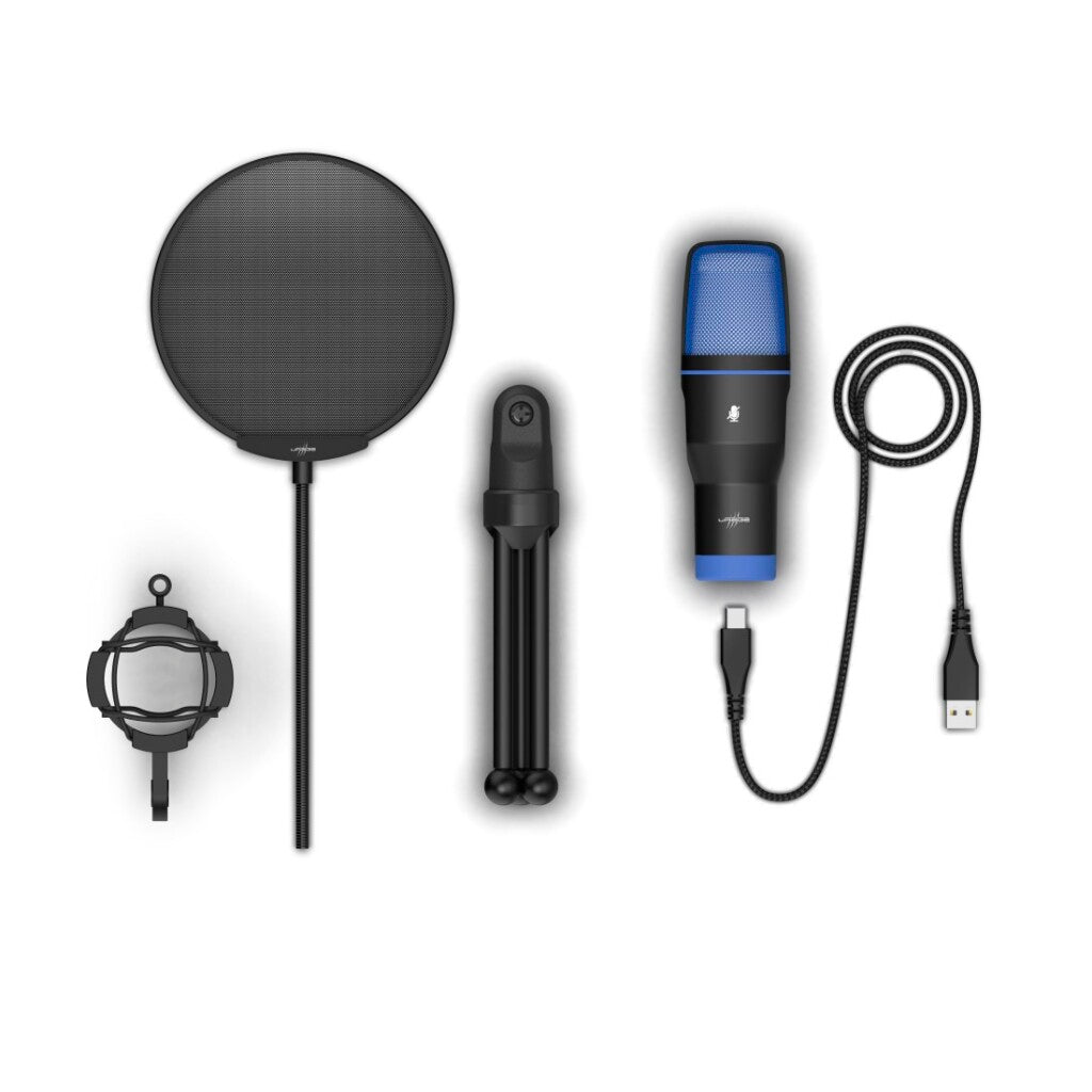 uRage Stream 410 HD Gaming Microphone Black + LED Lighting - USB, Touch Mute, PC/Mac