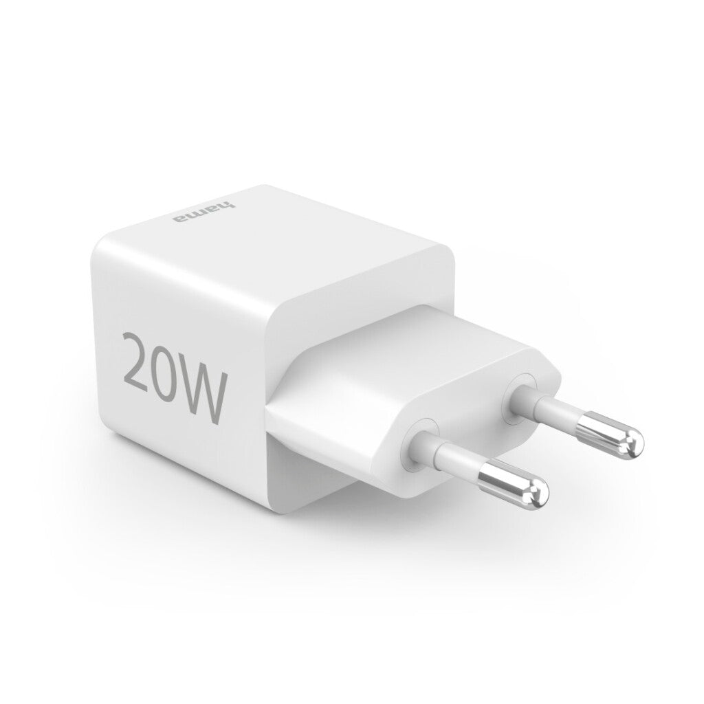 Hama Fast Charger 1x USB-C PD 1x USB-A QC Mini Charger 20 W White
