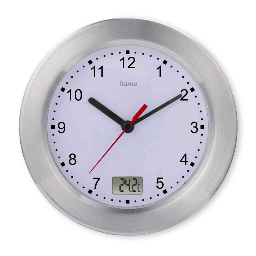 Hama Mauritius Bathroom Clock 17 cm Stainless Steel/White Silent