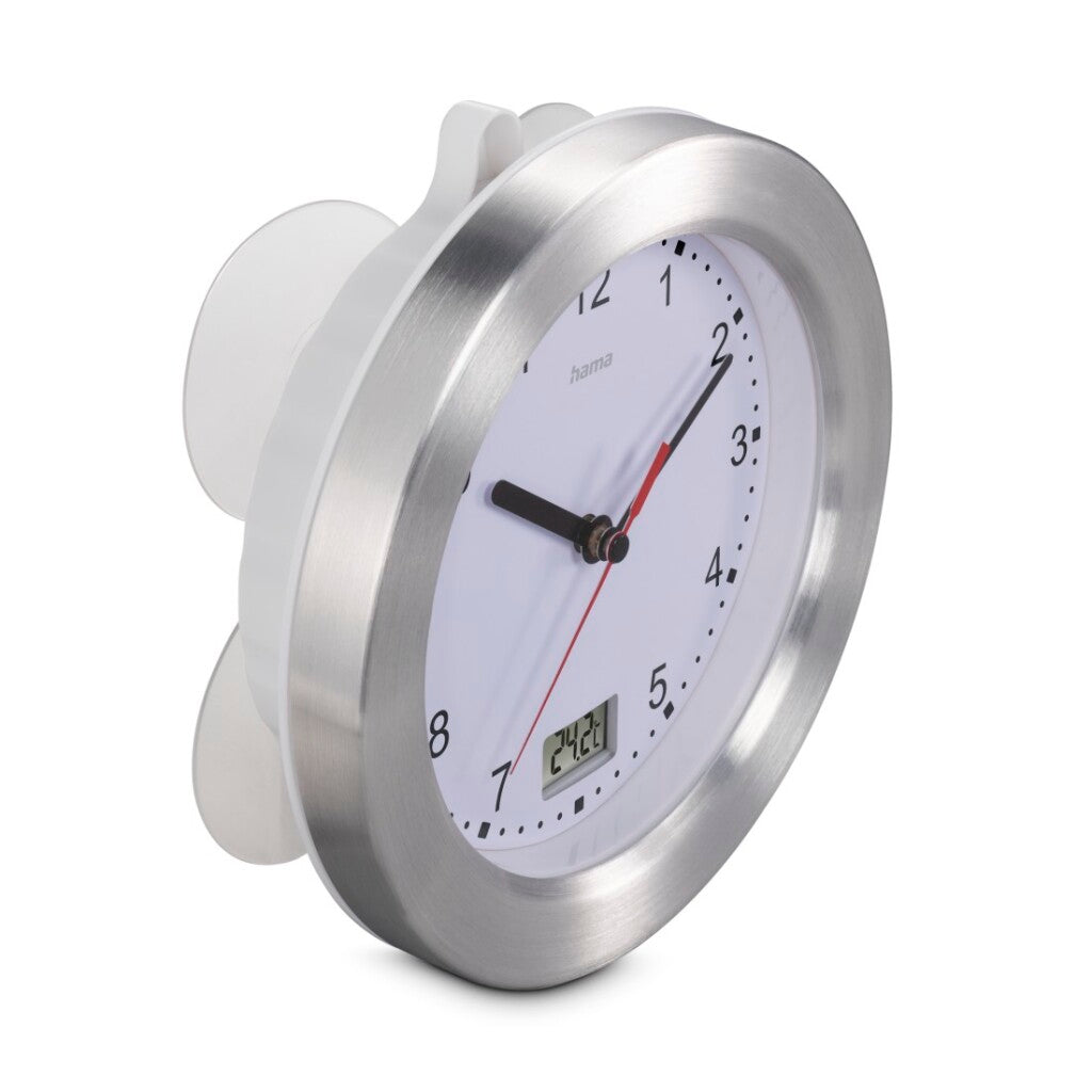 Hama Mauritius Bathroom Clock 17 cm Stainless Steel/White Silent